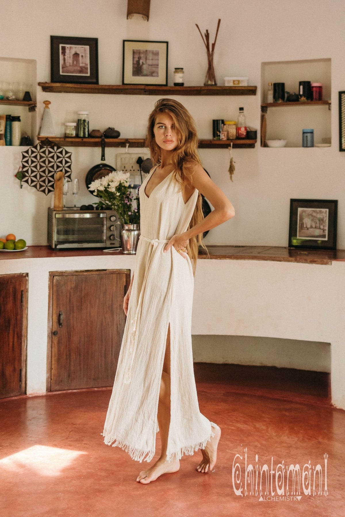 V-neck Maxi Dress / Off White - ChintamaniAlchemi