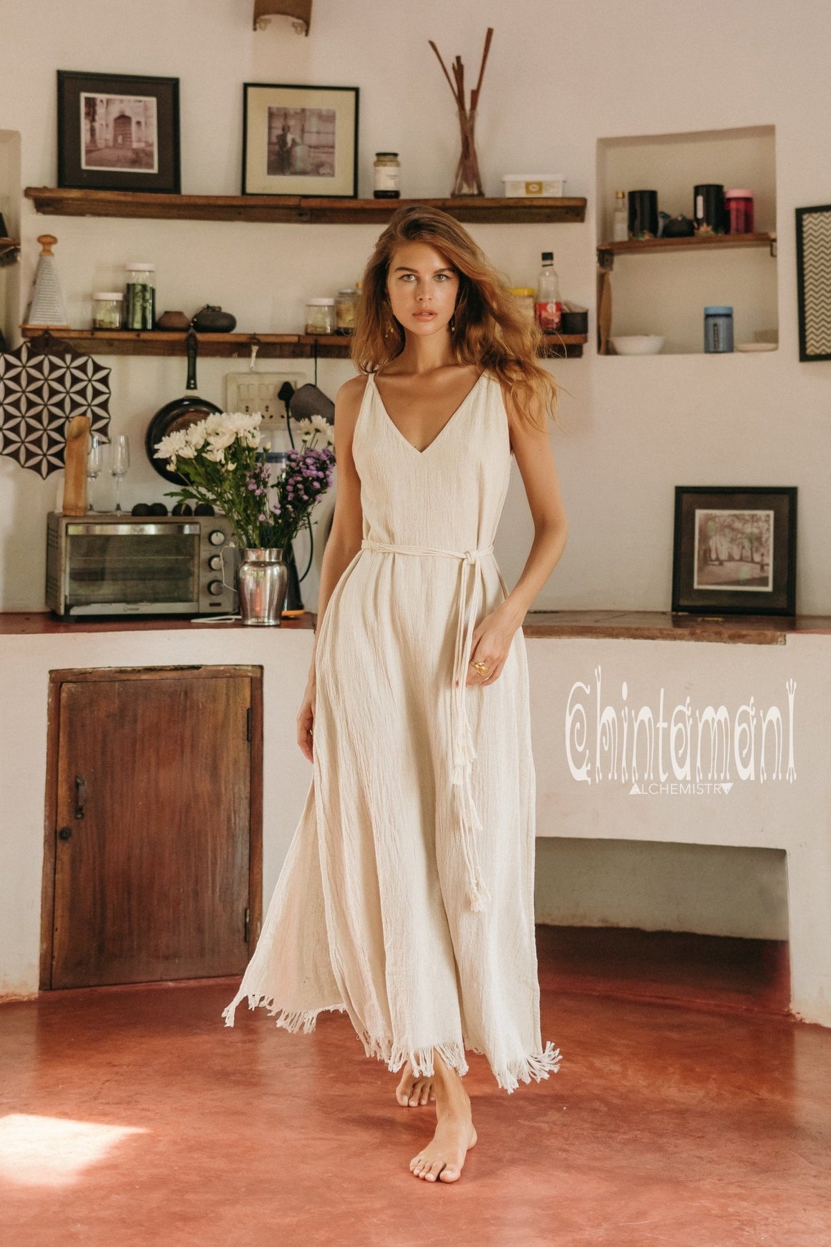 V-neck Maxi Dress / Off White - ChintamaniAlchemi