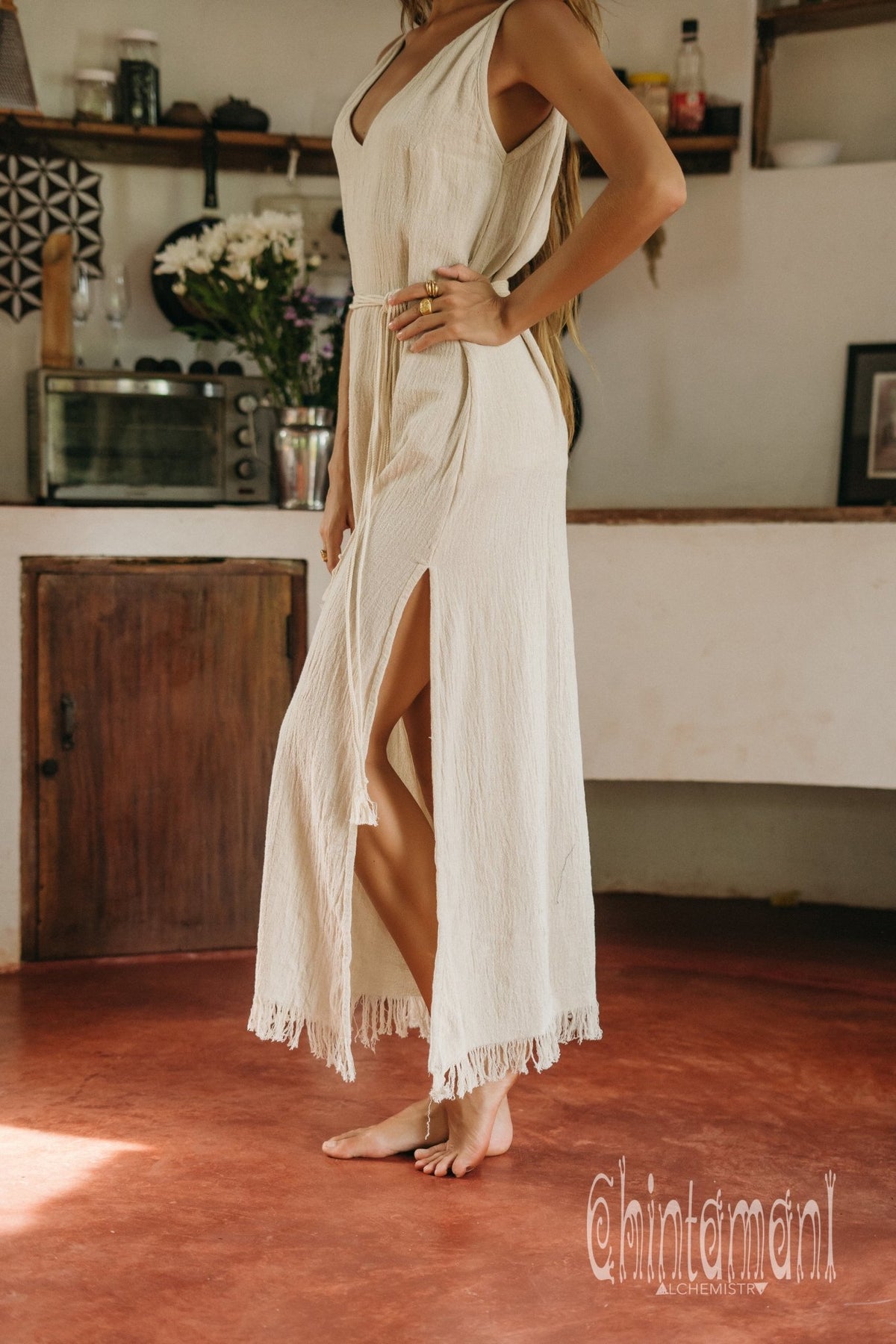 V-neck Maxi Dress / Off White - ChintamaniAlchemi