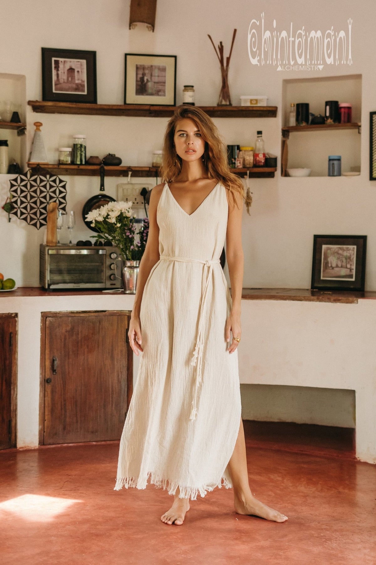 V-neck Maxi Dress / Off White - ChintamaniAlchemi