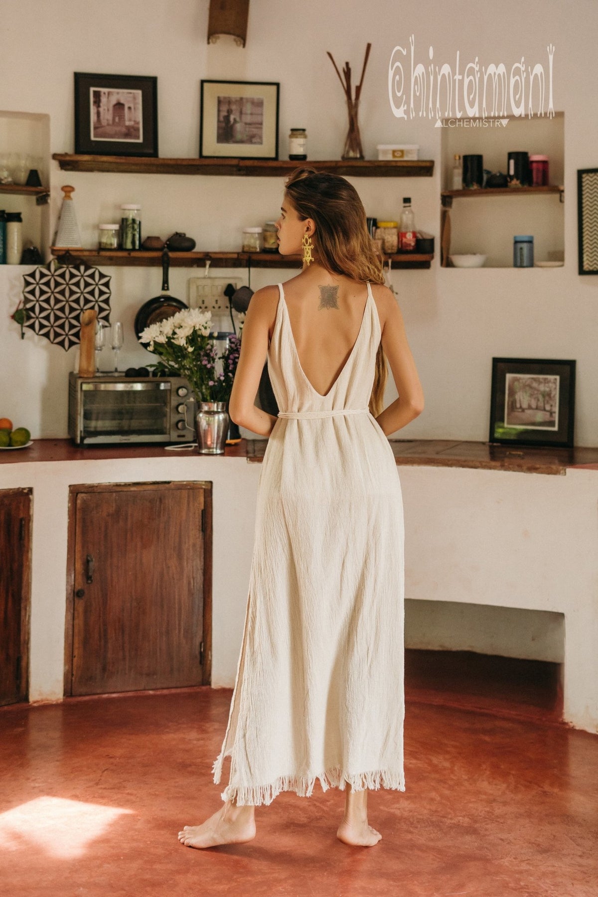 V-neck Maxi Dress / Off White - ChintamaniAlchemi