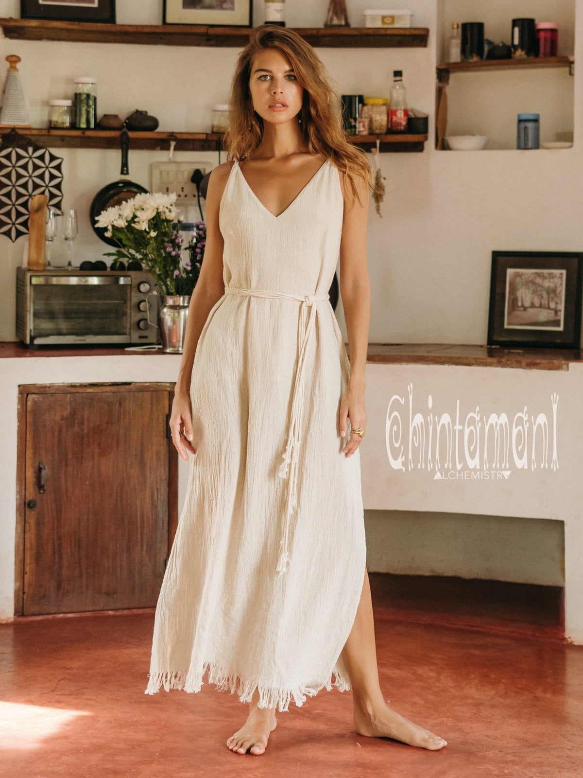 V-neck Maxi Dress / Off White - ChintamaniAlchemi