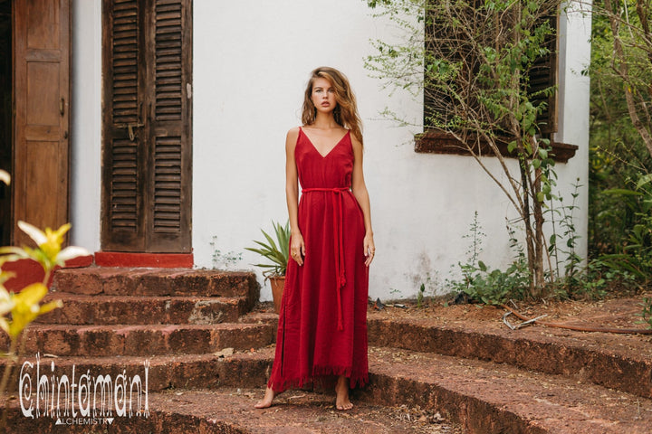 V-neck Maxi Dress / Red Ochre - ChintamaniAlchemi