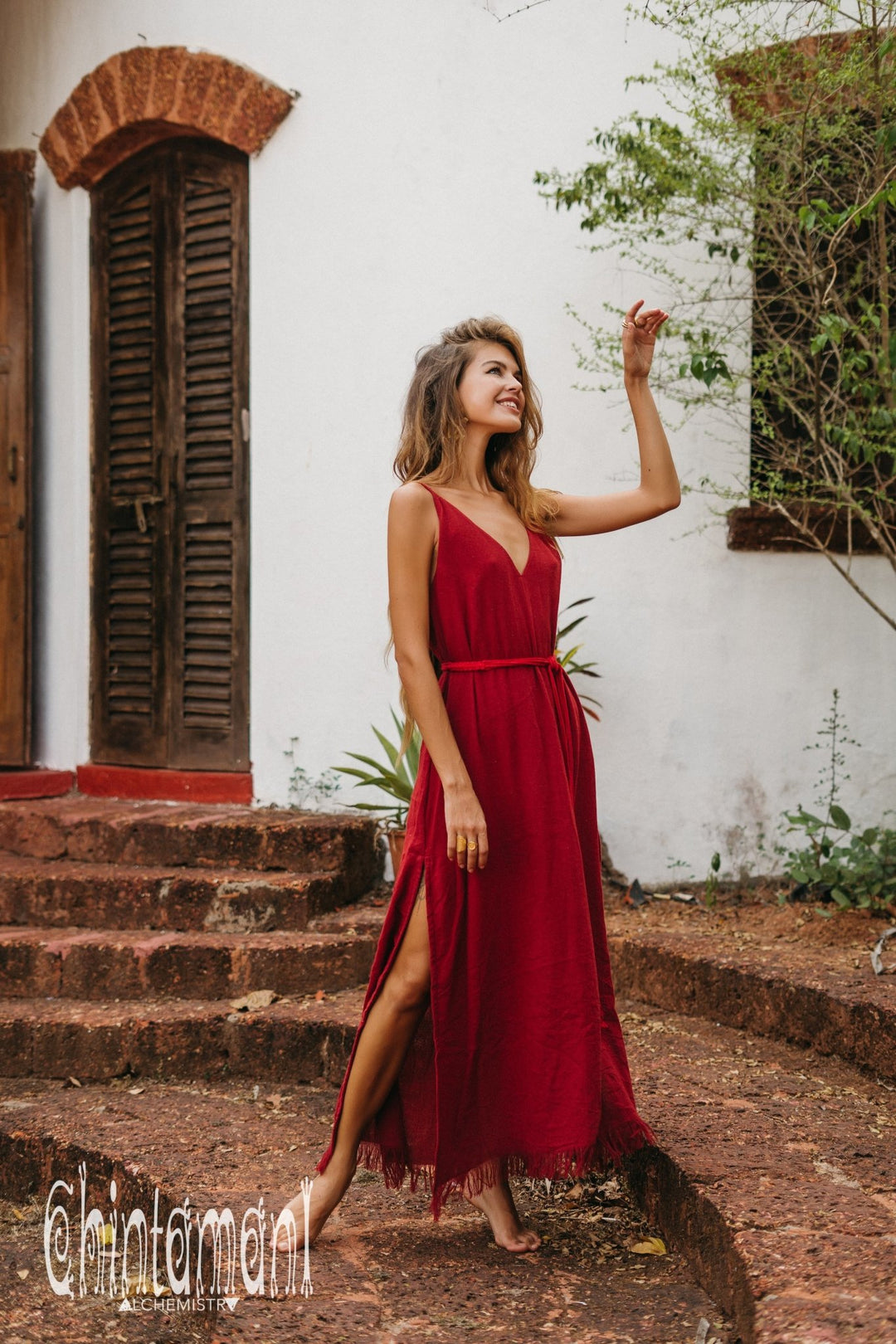 V-neck Maxi Dress / Red Ochre - ChintamaniAlchemi
