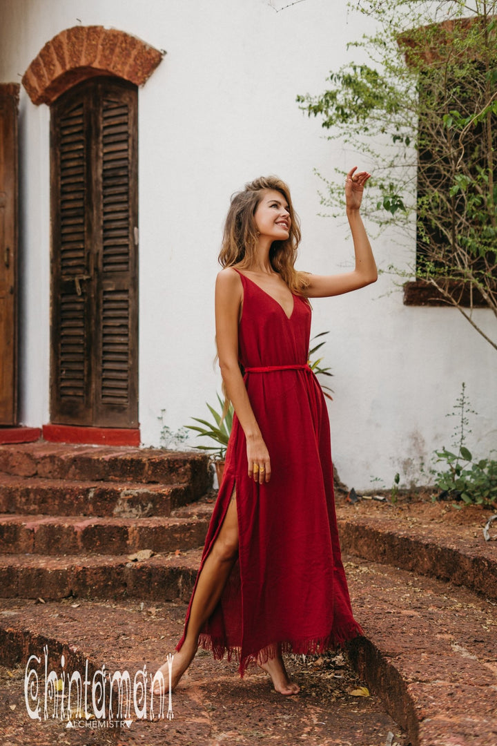 V-neck Maxi Dress / Red Ochre - ChintamaniAlchemi