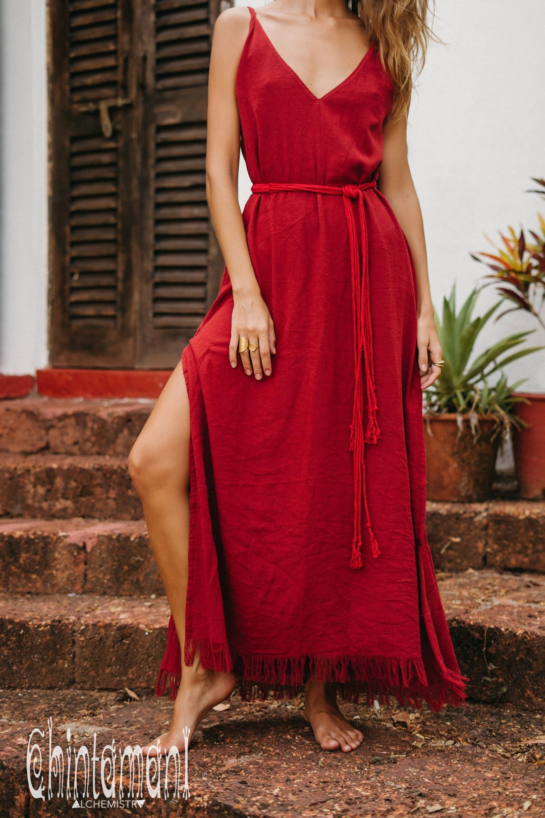 V-neck Maxi Dress / Red Ochre - ChintamaniAlchemi