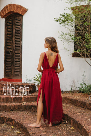 V-neck Maxi Dress / Red Ochre - ChintamaniAlchemi