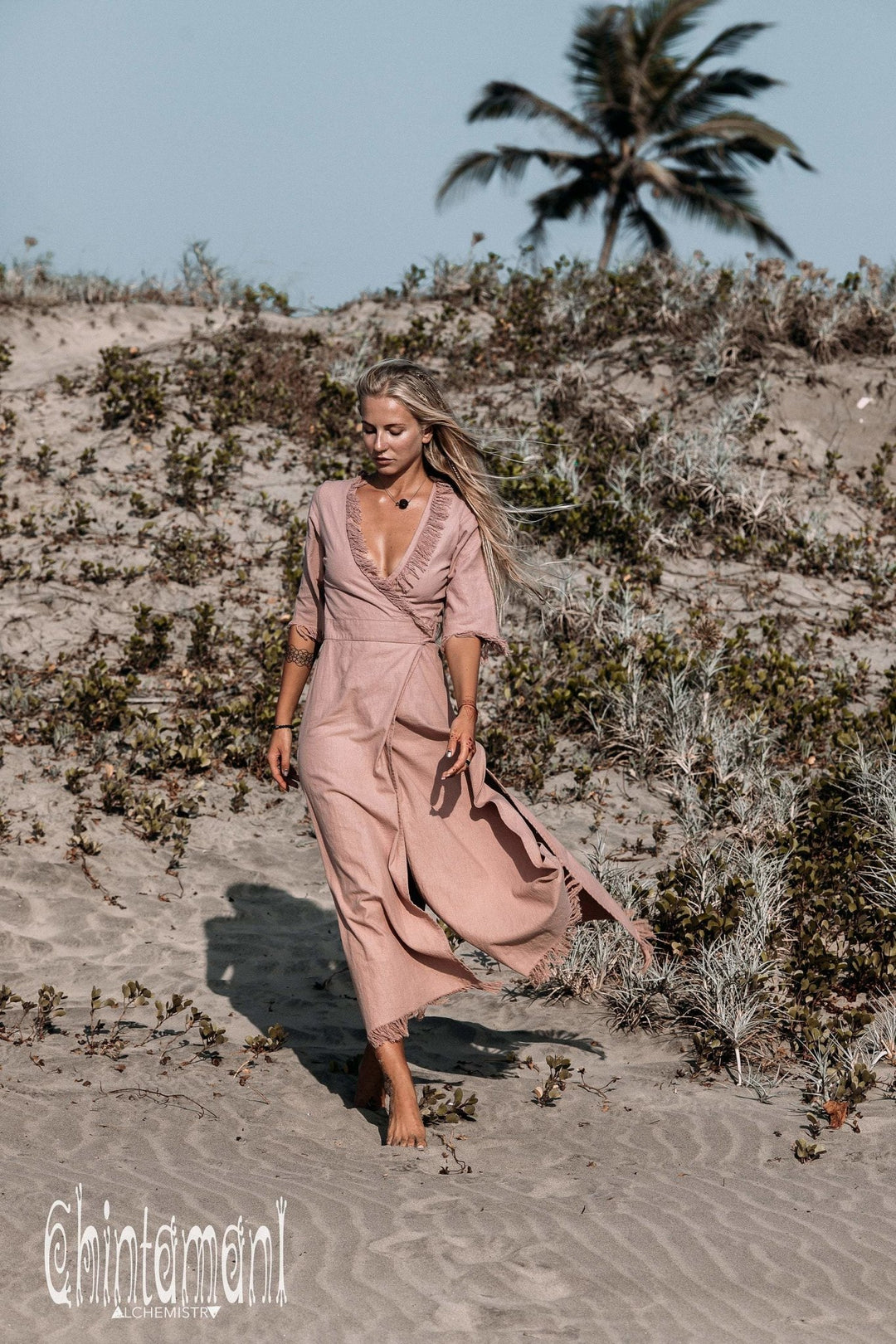 Wrap Boho Dress / Dusty Rose - ChintamaniAlchemi XL Wrap Boho Dress / Dusty Rose - ChintamaniAlchemi XL