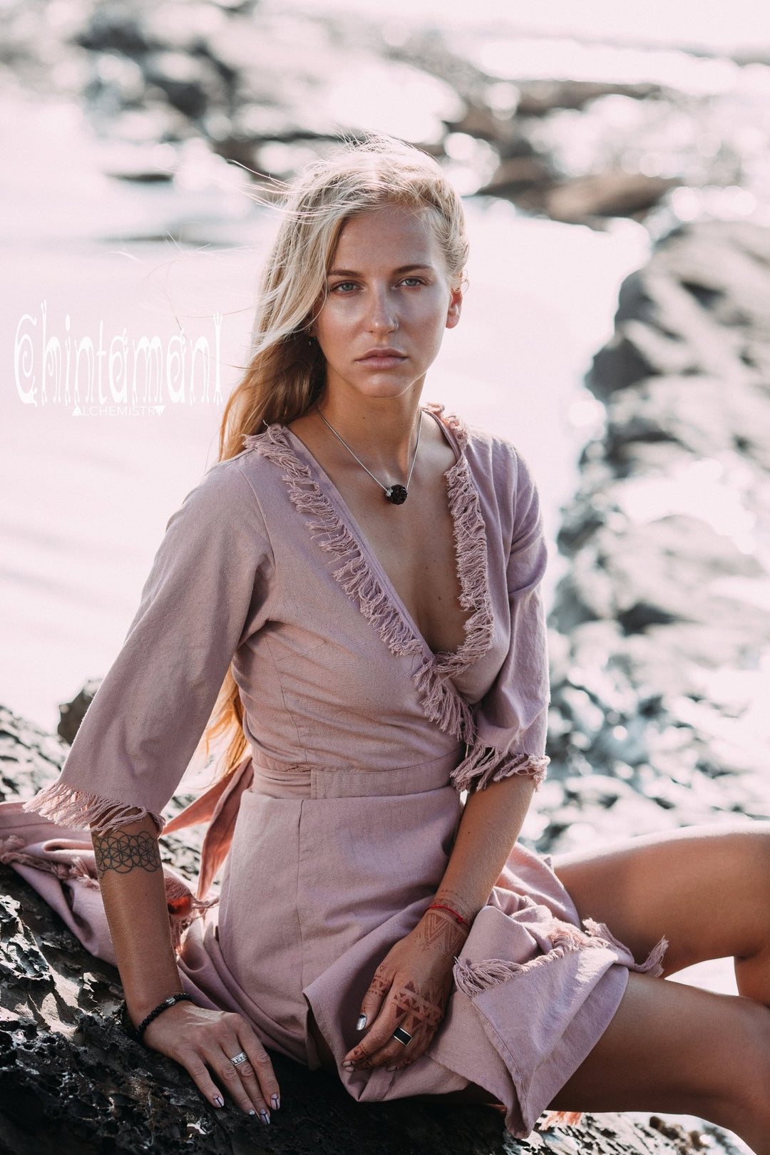 Wrap Boho Dress / Dusty Rose - ChintamaniAlchemi XL Wrap Boho Dress / Dusty Rose - ChintamaniAlchemi XL