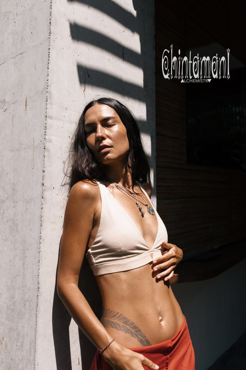 Yoga Bra Top / Cotton Sport Halter Top by Chintamani / Beige - ChintamaniAlchemi